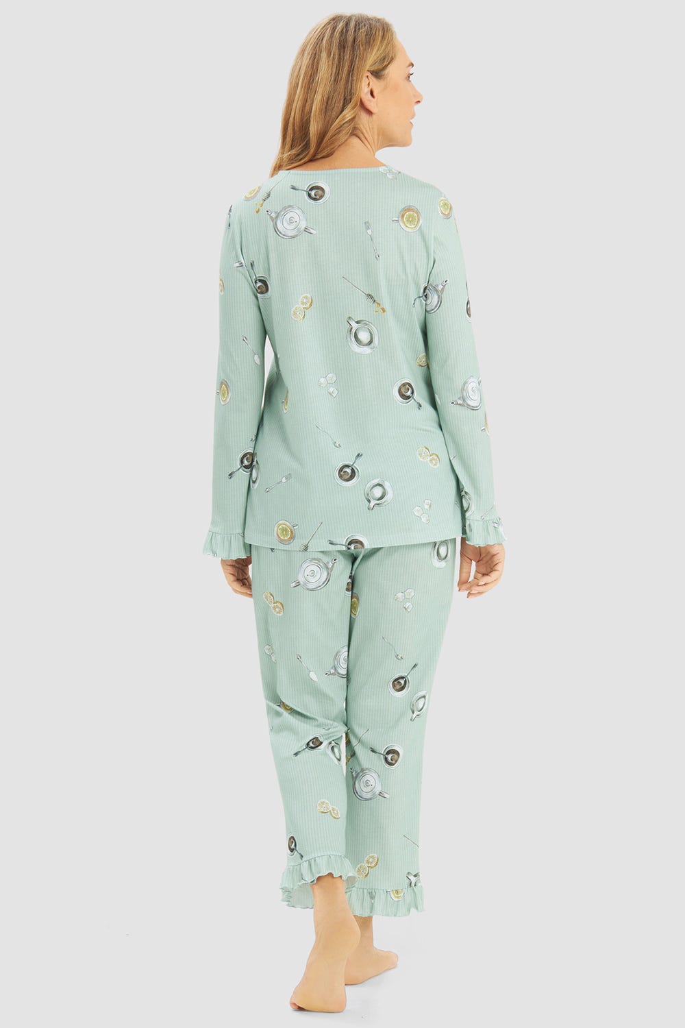 Rückansicht von Pyjama mit Alloverdruck Tee-Stunde Baumwolle/Modal