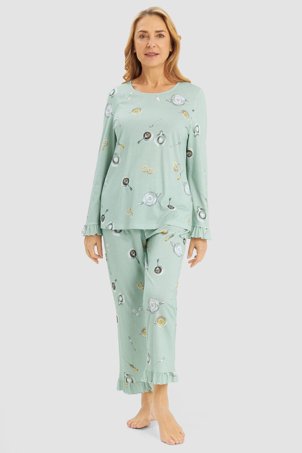 Frontalbild von Pyjama mit Alloverdruck Tee-Stunde Baumwolle/Modal