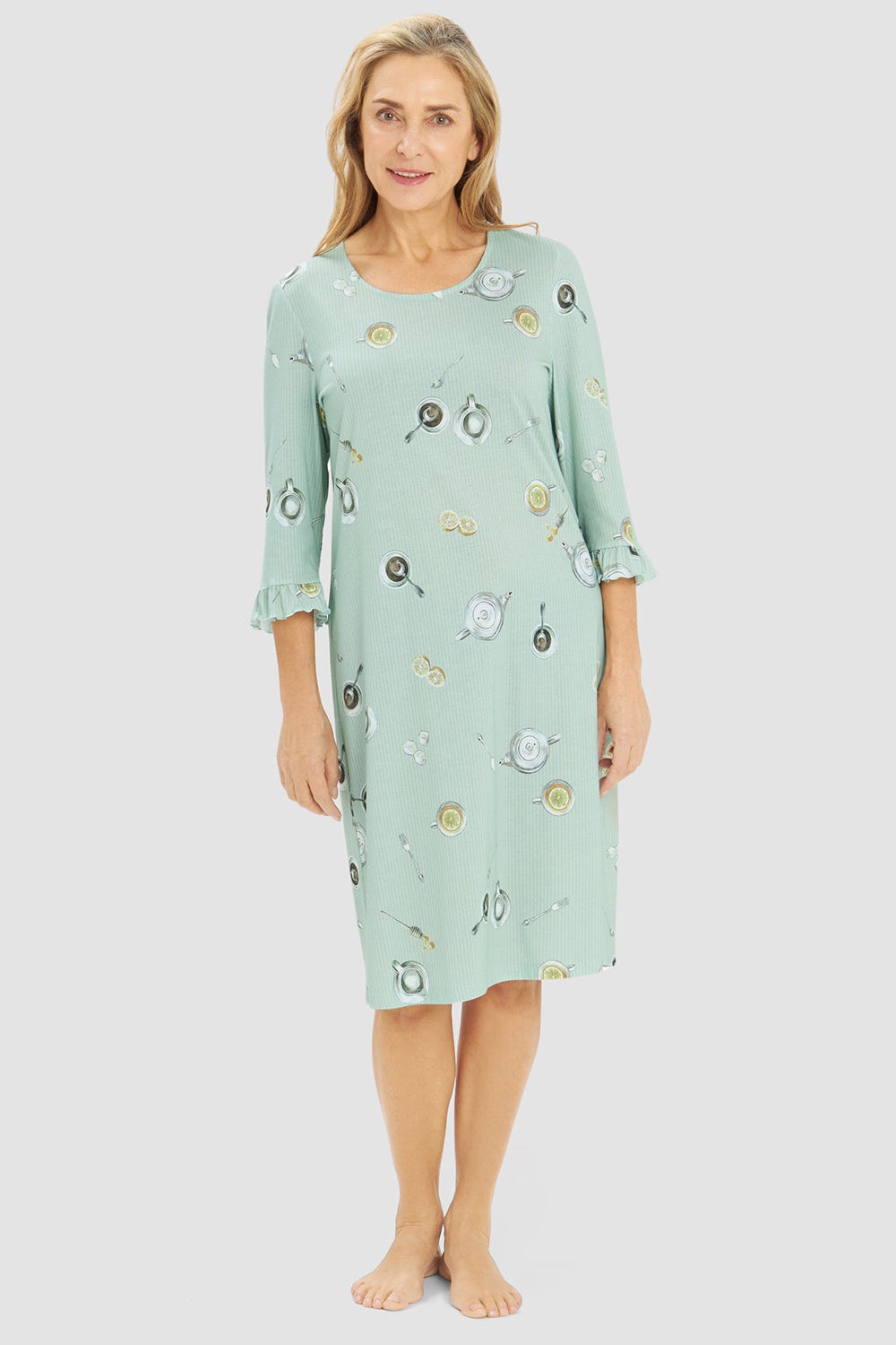 Frontalbild von Nachthemd mit Alloverdruck Tee-Stunde Baumwolle/Modal