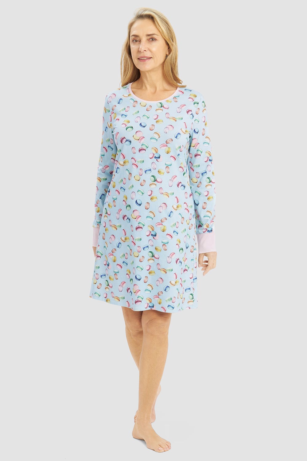 Frontalbild von Nachthemd im Macaron-Alloverdruck Baumwolle/Elasthan