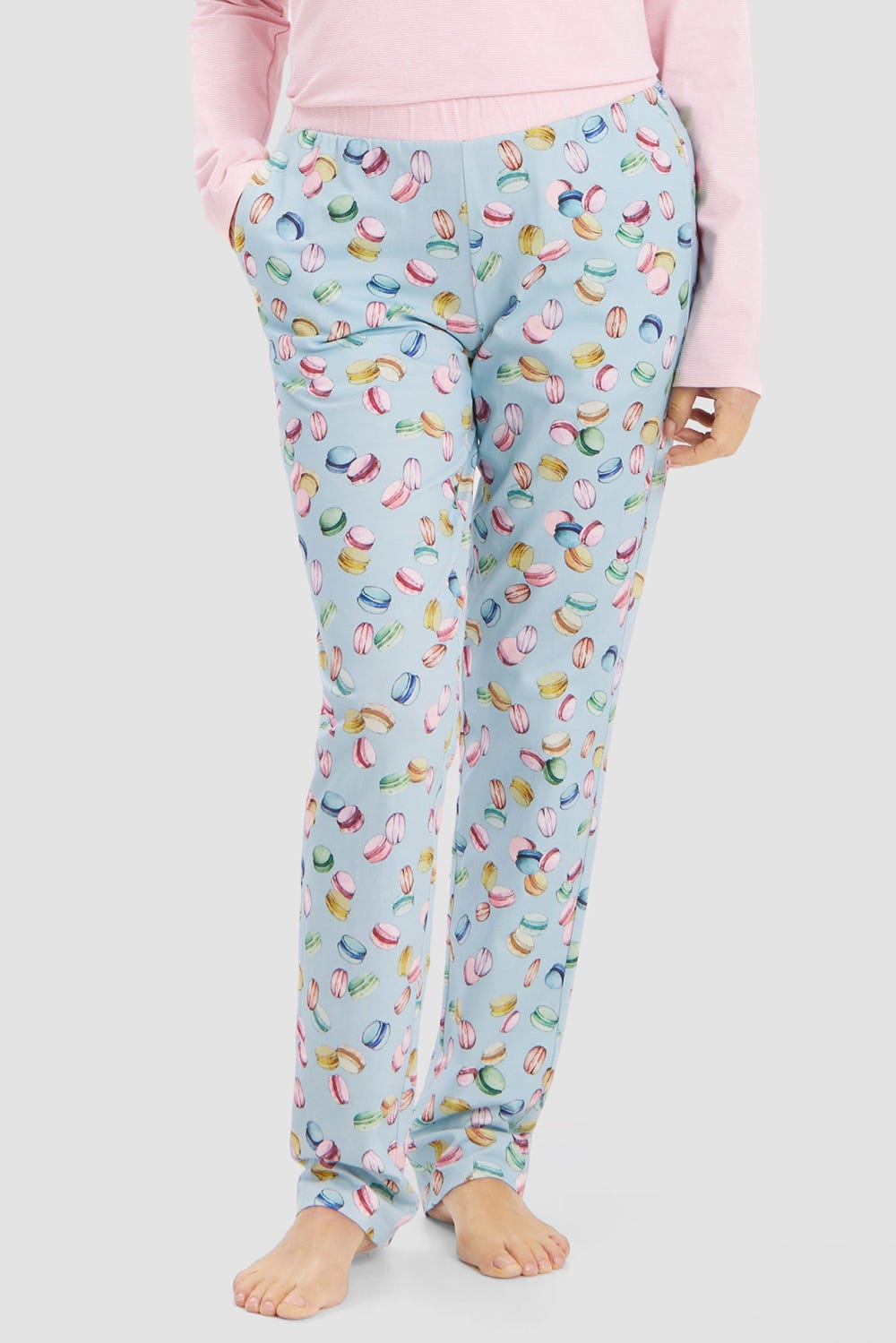 Frontalbild von Pyjamahose im Macaron-Alloverdruck Baumwolle/Elasthan