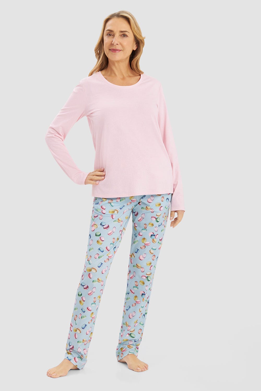 Detailbild 1 von Pyjamashirt im Ringeldruck Rosa-Weiß Baumwolle/Elasthan