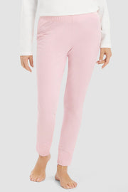 Frontalbild von 7/8-Pyjamahose im Ringeldruck Rosa-Weiß Baumwolle/Elasthan