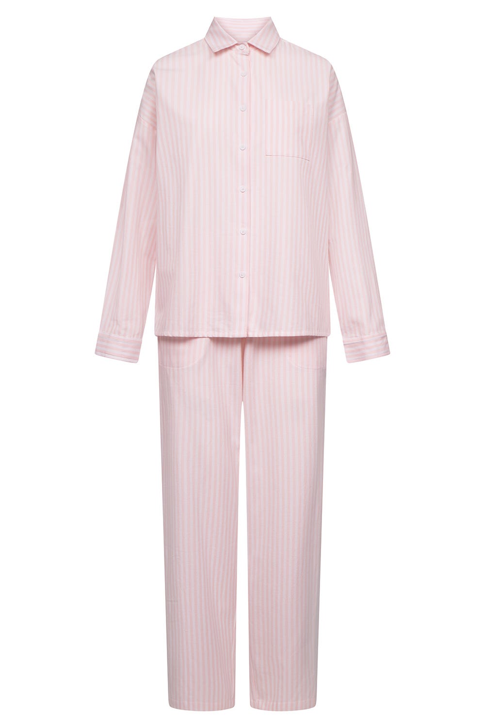 Hollowbild von Pyjama im Streifendruck Pastellrosa Flanell 100% Baumwolle