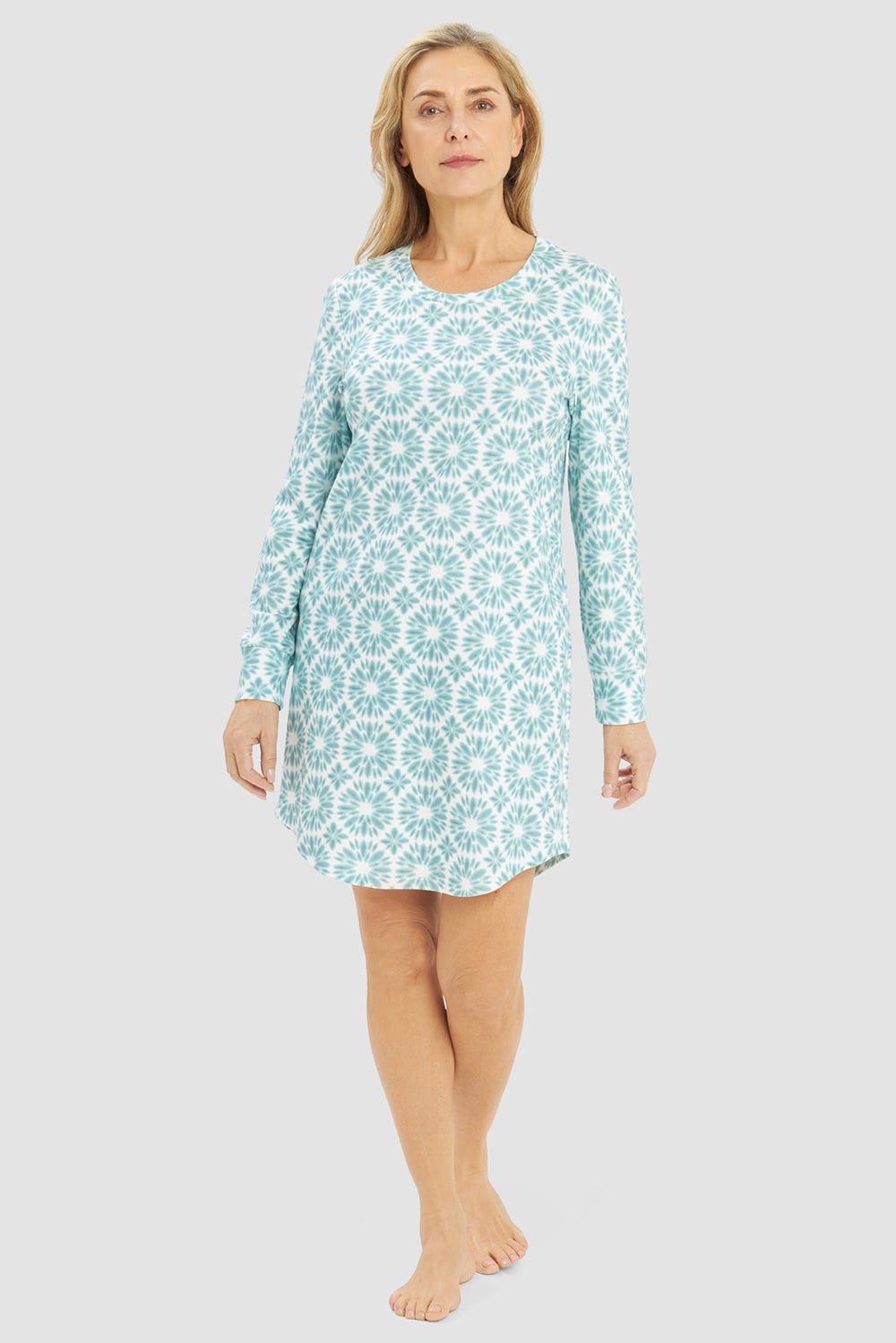 Frontalbild von Nachthemd im Grafikdruck Türkis 100% Baumwolle