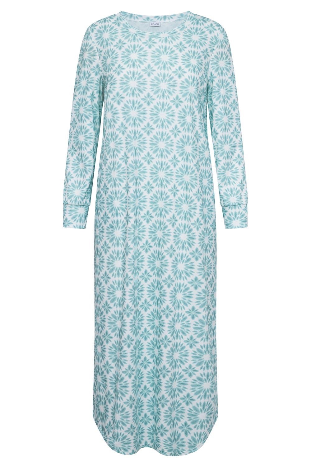 Hollowbild von Nachthemd im Grafikdruck Türkis Maxi-Länge 100% Baumwolle