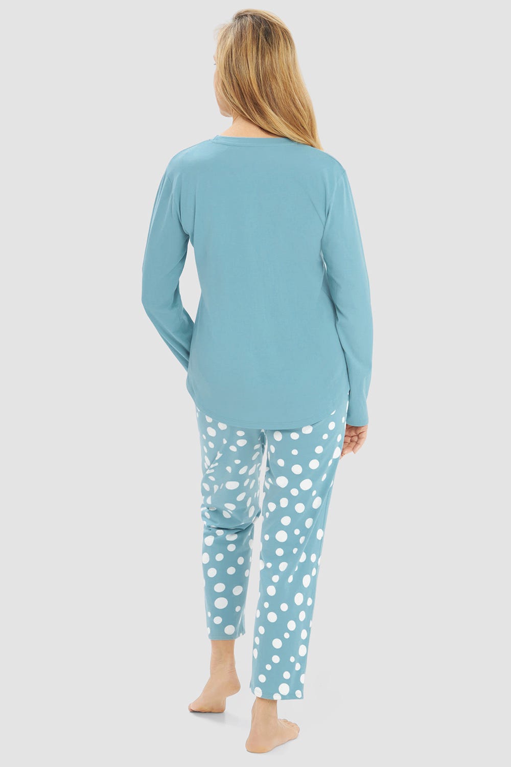 Rückansicht von Pyjama mit Tupfendruck Mintgrün 100% Baumwolle