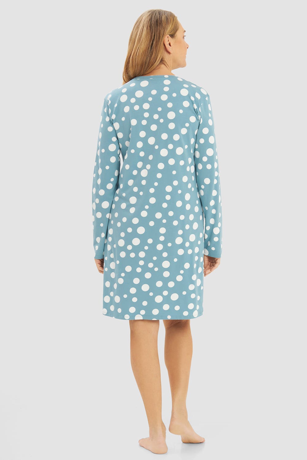 Rückansicht von Nachthemd im Tupfendruck Mintgrün 100% Baumwolle