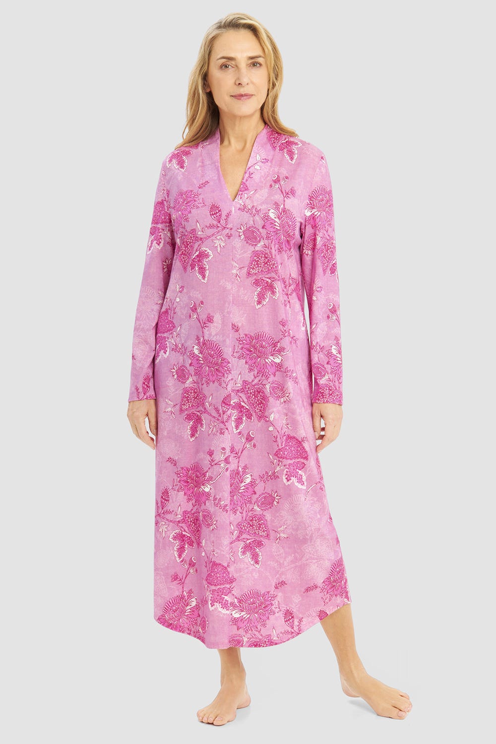 Frontalbild von Nachthemd im romantischen Ornament-Druck Große Größen bis 54 Baumwolle/Modal