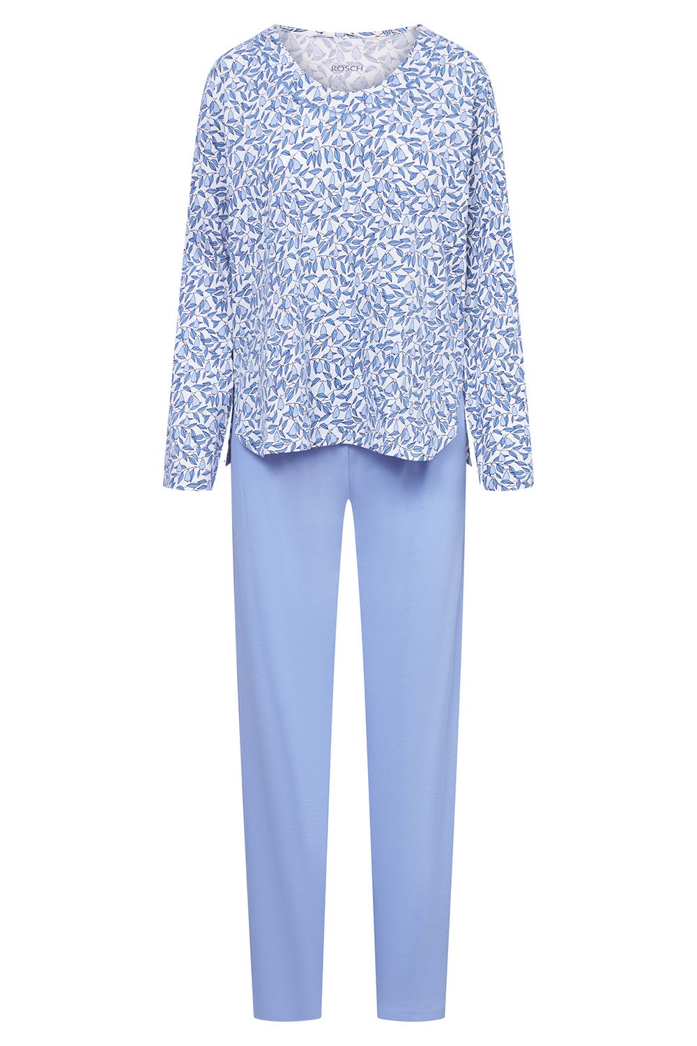 Hollowbild von Pyjama im Blättermuster Blau 100% Baumwolle