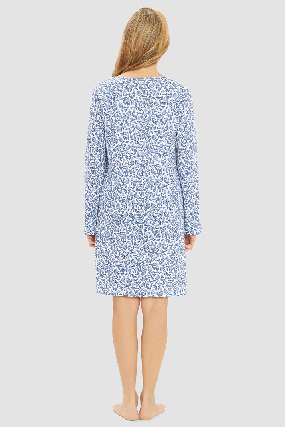 Rückansicht von Nachthemd im Blättermuster Blau 100% Baumwolle