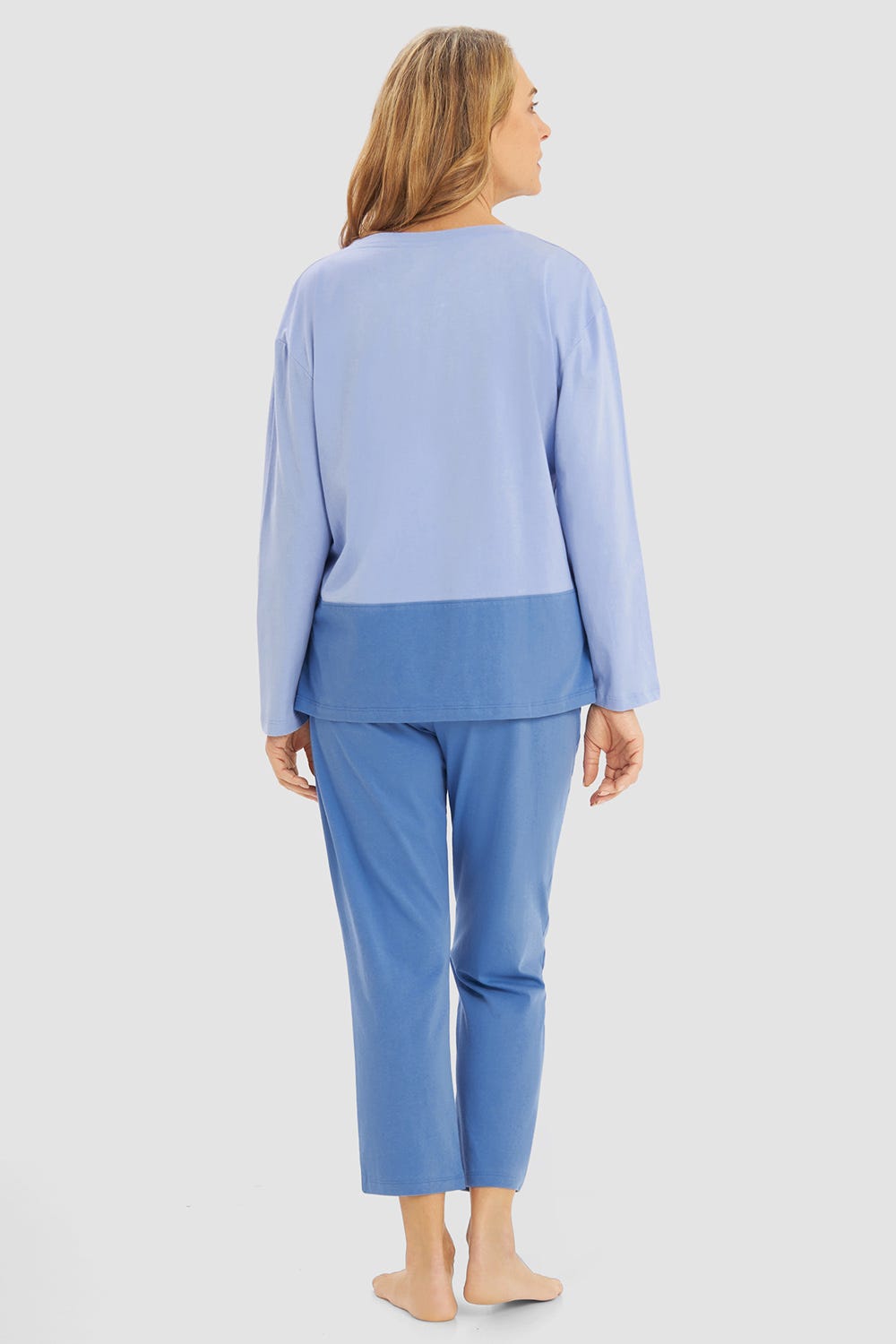 Rückansicht von Pyjama im Colourblocking-Style Blau 100% Baumwolle
