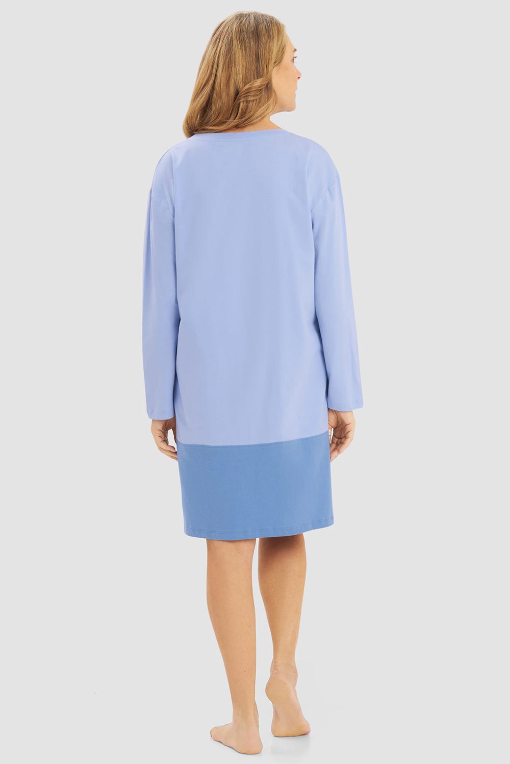 Rückansicht von Nachthemd im Colourblocking-Style Blau 100% Baumwolle