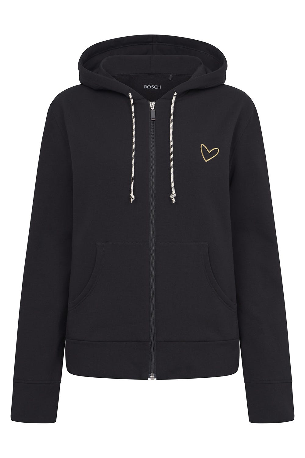 Hollowbild von Sweatjacke Schwarz mit Herz-Motiv Baumwolle/Elasthan