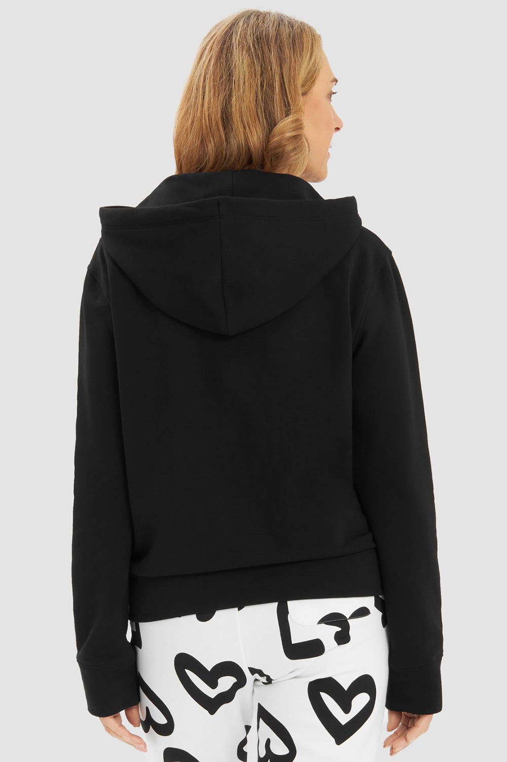 Rückansicht von Sweatjacke Schwarz mit Herz-Motiv Baumwolle/Elasthan