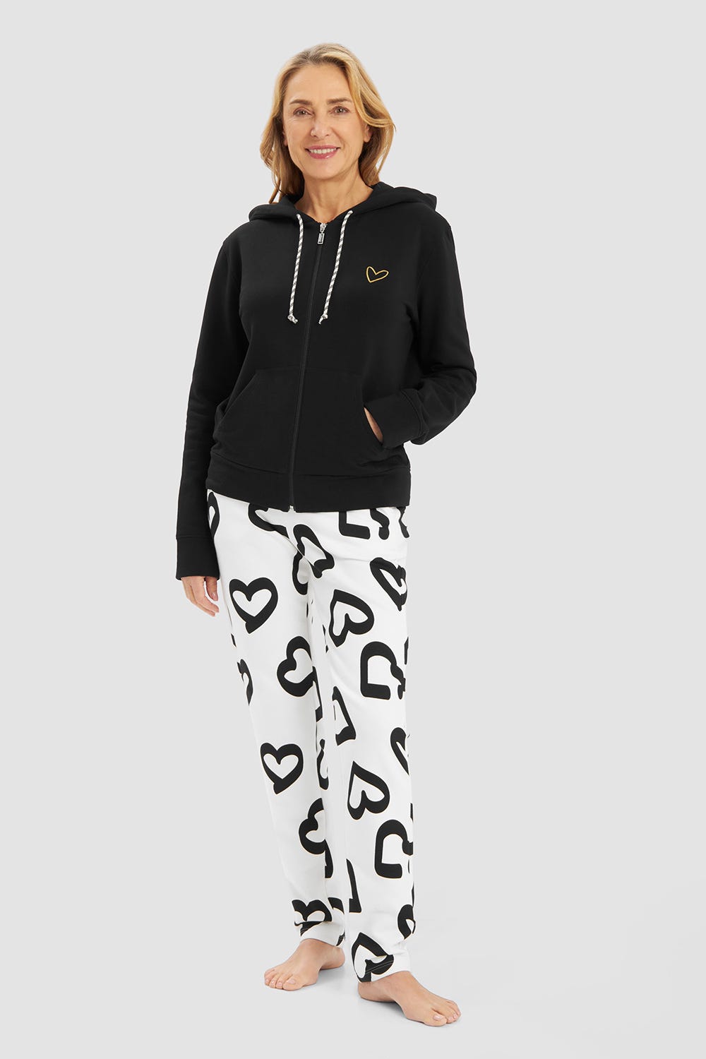 Detailbild 1 von Sweatjacke Schwarz mit Herz-Motiv Baumwolle/Elasthan