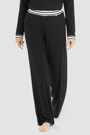 Frontalbild von Pyjamahose mit Ringel-Bund in Schwarz Materialmix