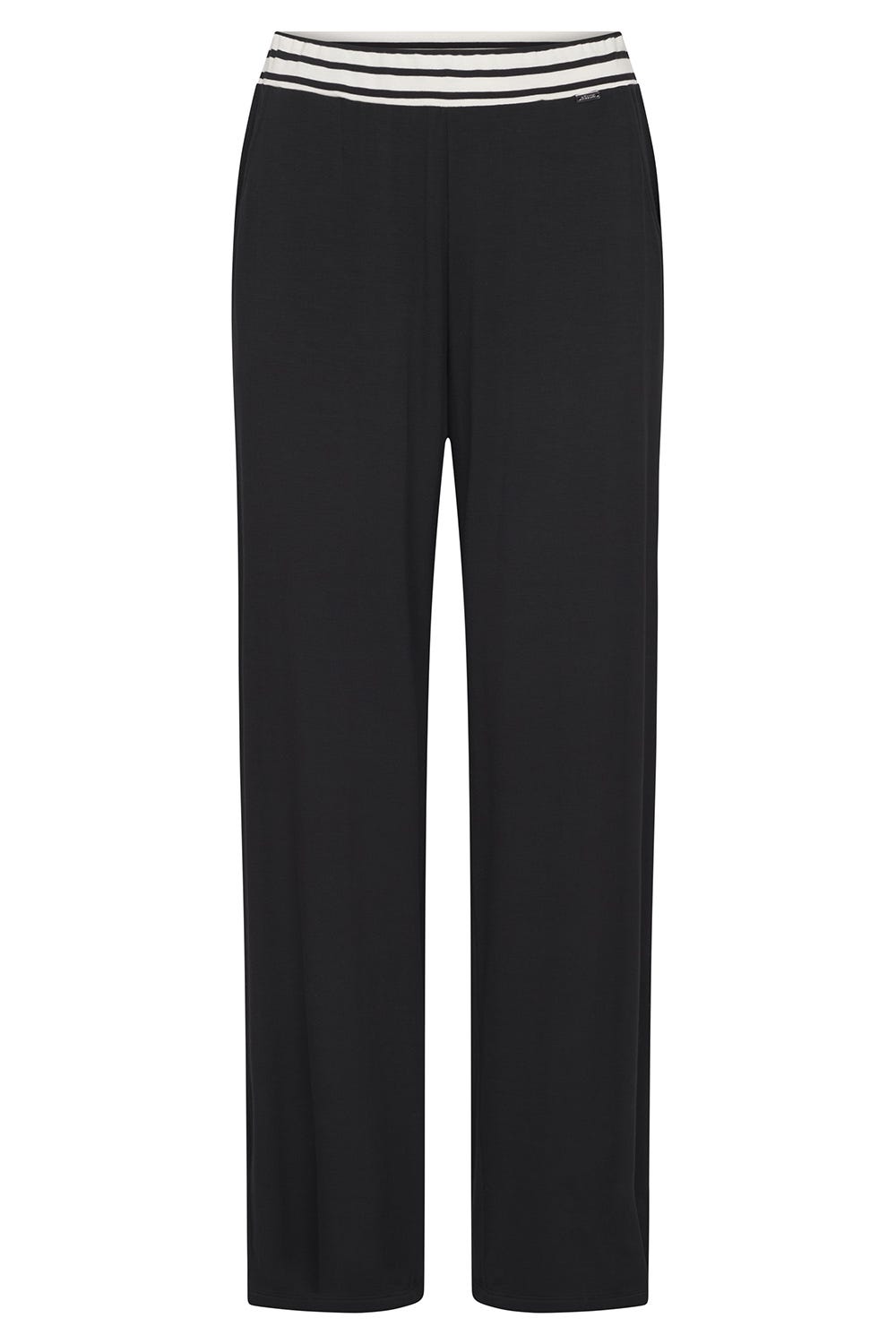 Hollowbild von Pyjamahose mit Ringel-Bund in Schwarz Materialmix