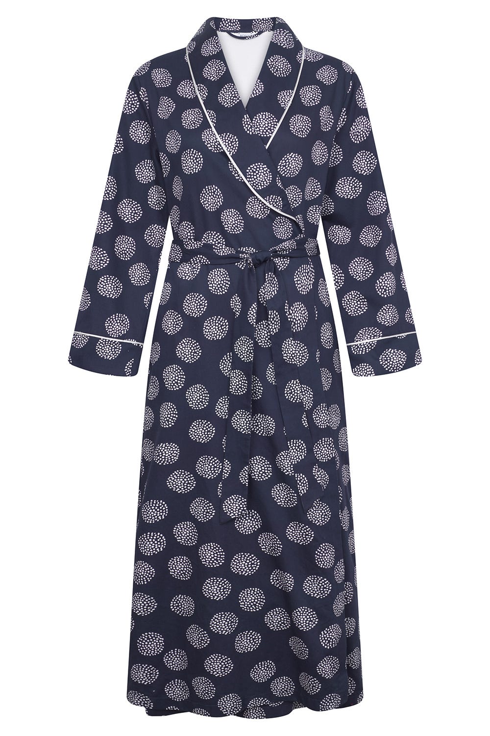 Hollowbild von Morgenmantel im grafischen Punktemuster 100% Baumwolle