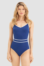 Frontalbild von Badeanzug mit Kontrastdetails Royalblau-Weiß