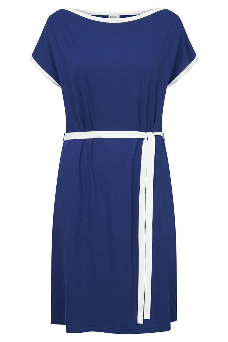 Hollowbild von Standkleid mit Kontrastdetails Royalblau-Weiß