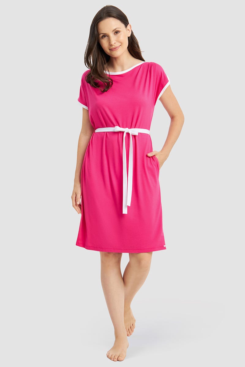 Frontalbild von Strandkleid mit Kontrast-Details Schleife Viskose/Elasthan