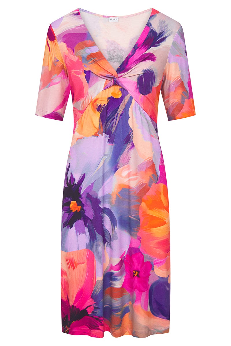 Hollowbild von Strandkleid Kurzarm im Blumendruck Art-Style Viskose/Elasthan