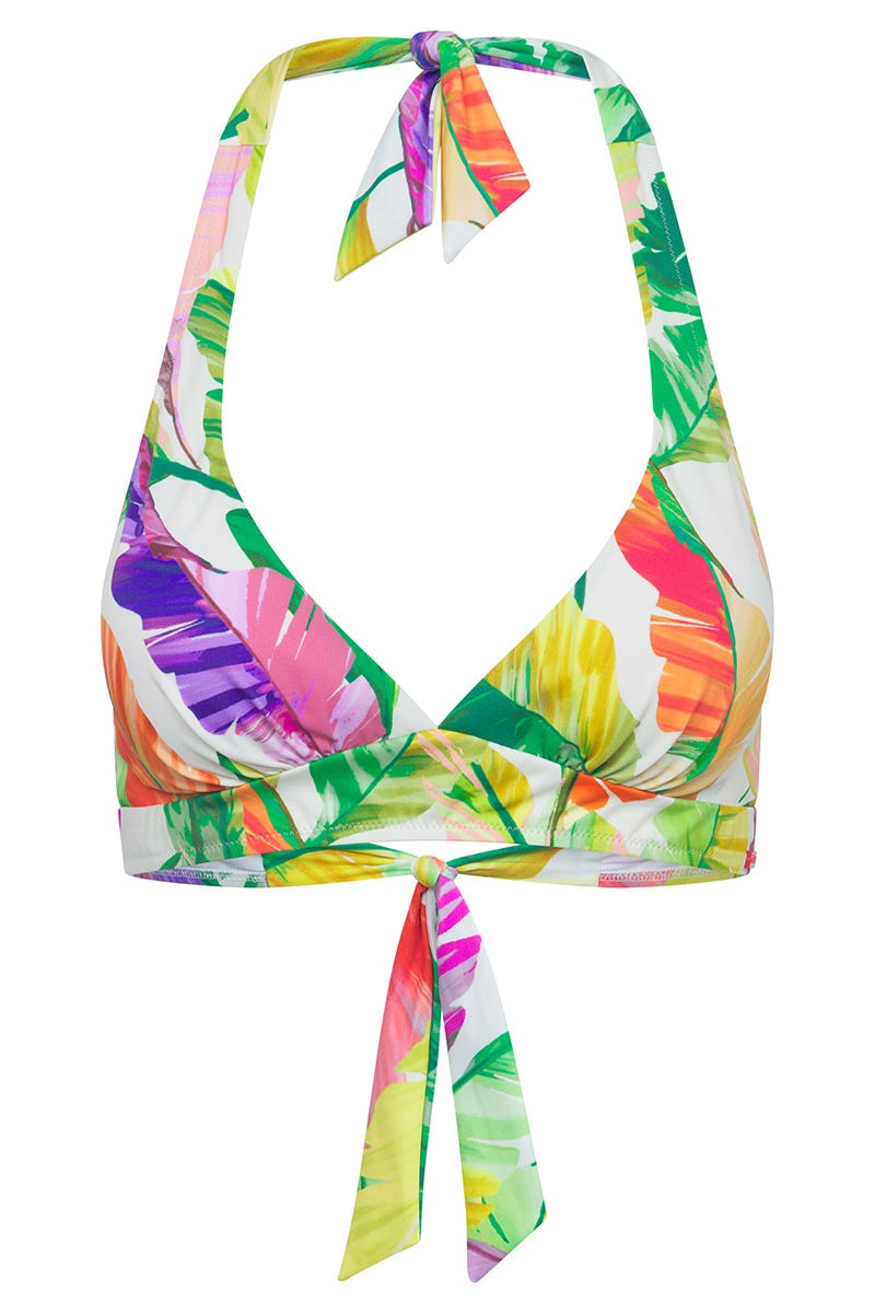 Hollowbild von Bikini Top Neckholder im tropischen Blätter-Druck