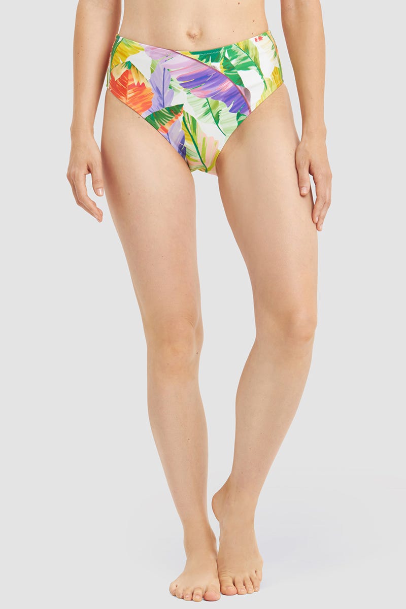 Frontalbild von Bikini Hose High Waist im tropischen Blätter-Druck