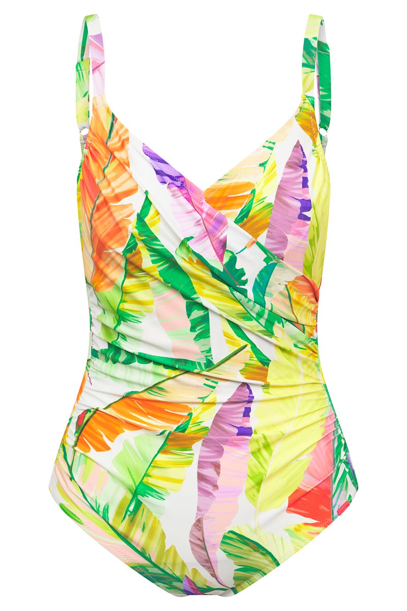 Hollowbild von Badeanzug im tropischen Blätter-Druck