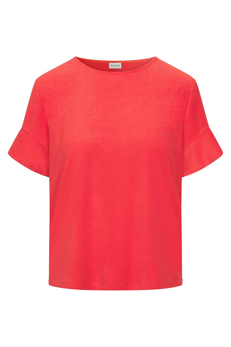 Hollowbild von T-Shirt aus sommerlichen Frottee in Koralle Baumwolle/Polyester