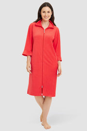 Frontalbild von Morgenmantel aus sommerlichen Frottee in Koralle Baumwolle/Polyester