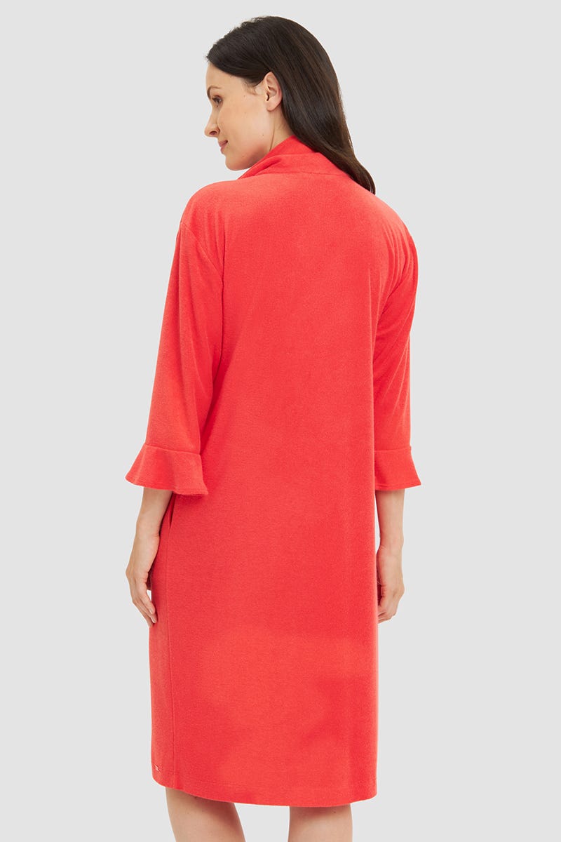 Rückansicht von Morgenmantel aus sommerlichen Frottee in Koralle Baumwolle/Polyester