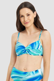 Frontalbild von Bügel-Bikini Top im Batik-Style Meeresblau