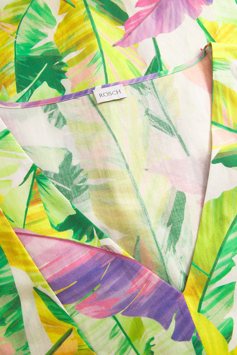 Detailbild 1 von Strandkleid Kurzarm im tropischen Blätter-Druck Midi 100% Baumwolle