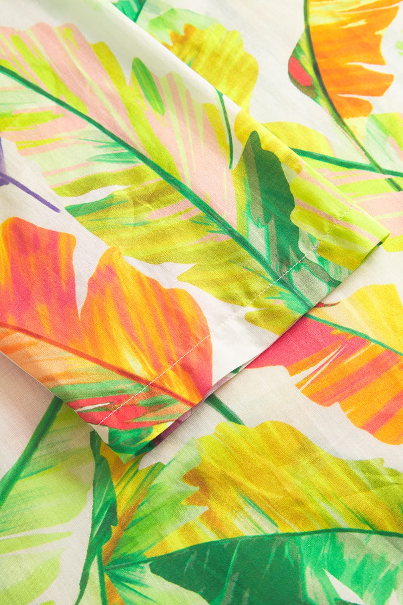 Detailbild 3 von Strandkleid Kurzarm im tropischen Blätter-Druck Midi 100% Baumwolle