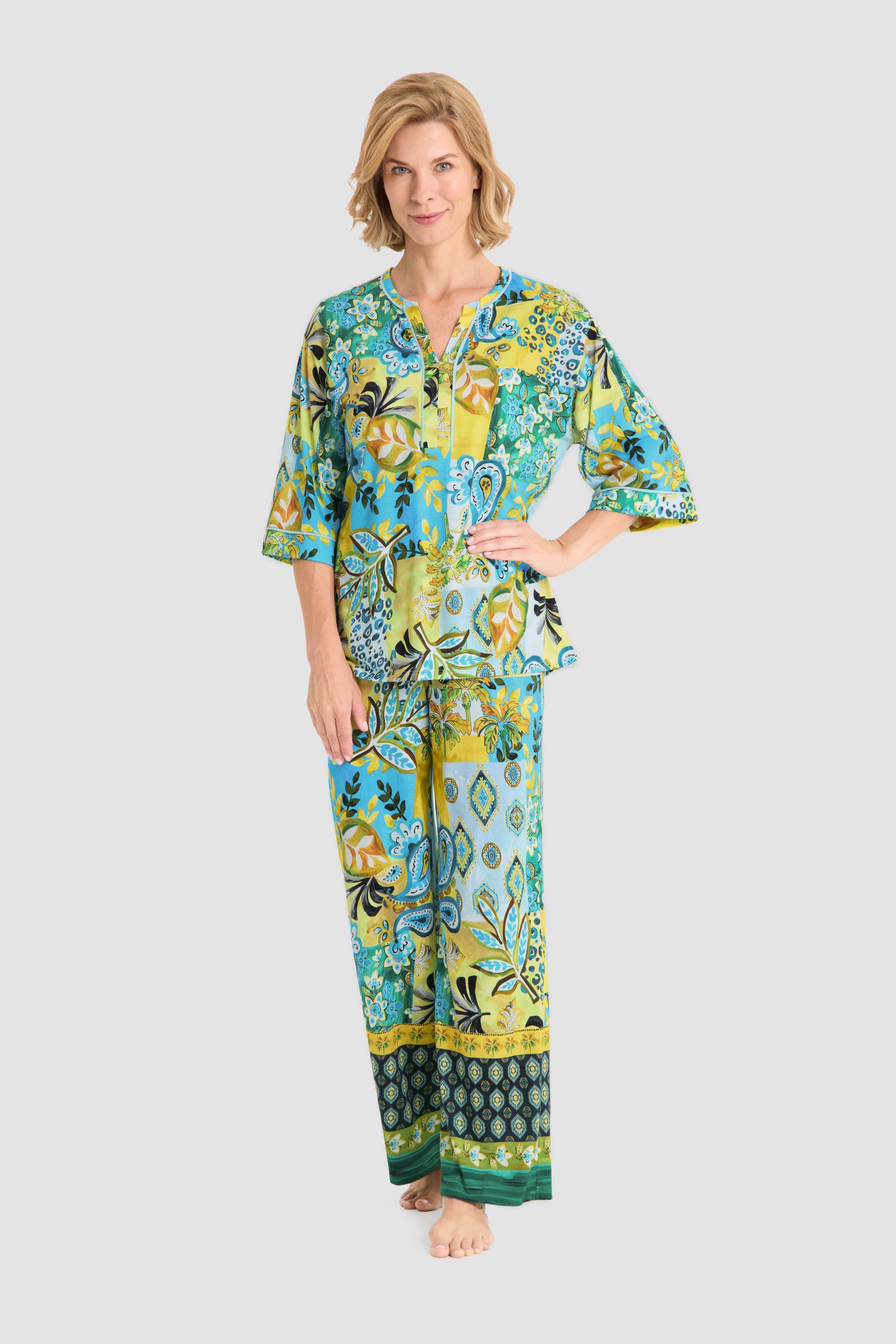 Frontalbild von Rösch Pyjama Lang, 3/4-Arm