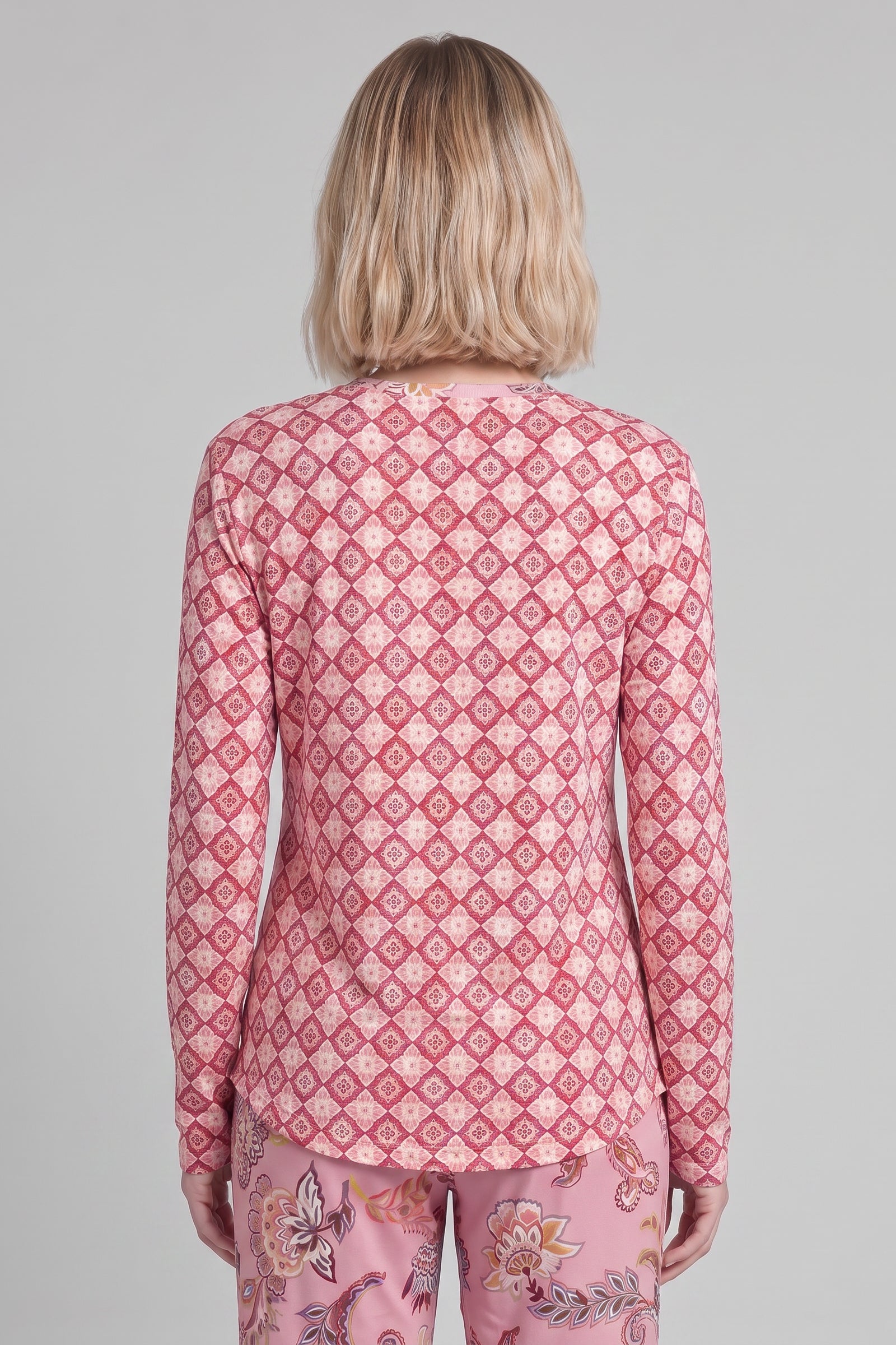 Chemise Rösch manches longues, motif ornemental rose