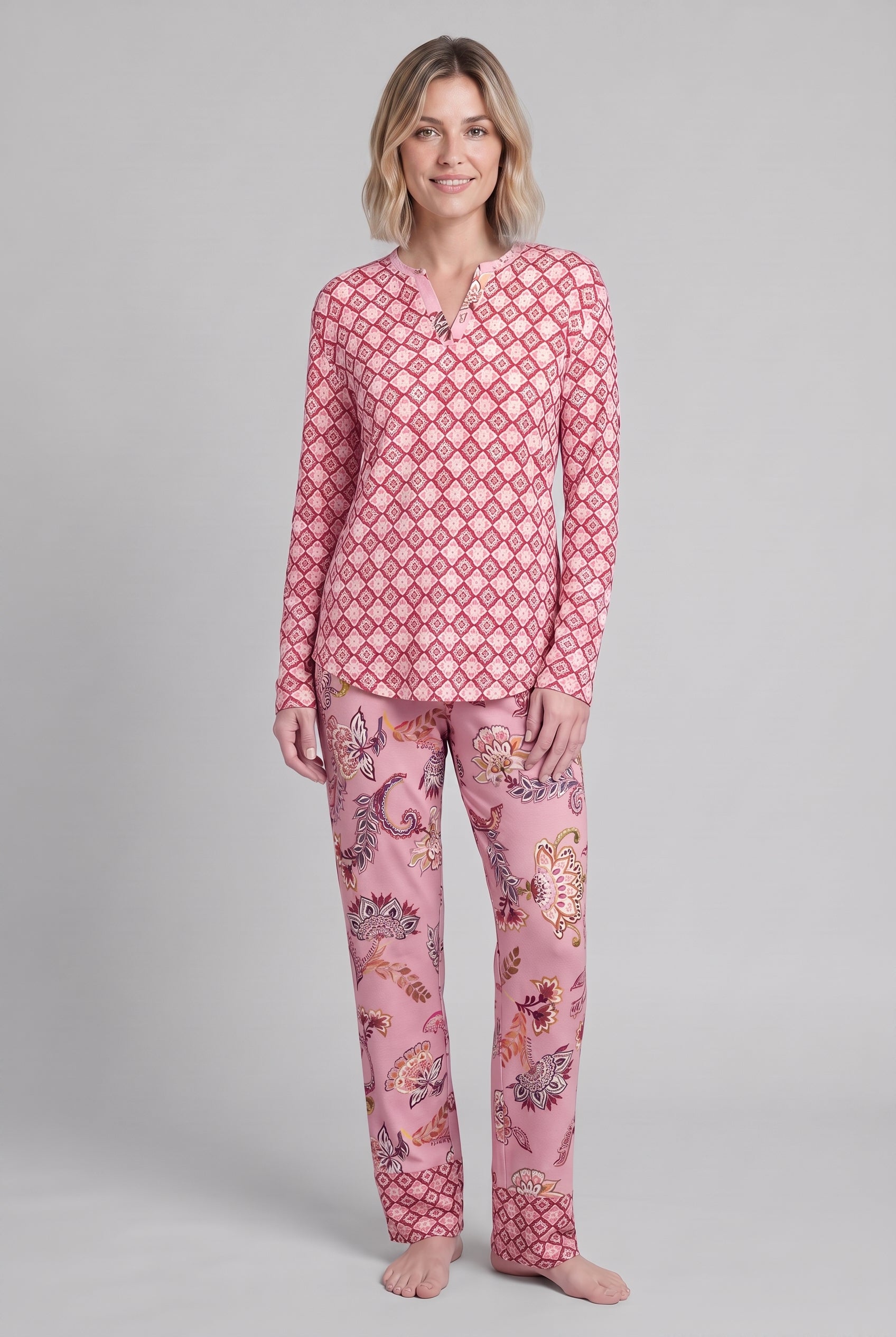 Chemise Rösch manches longues, motif ornemental rose