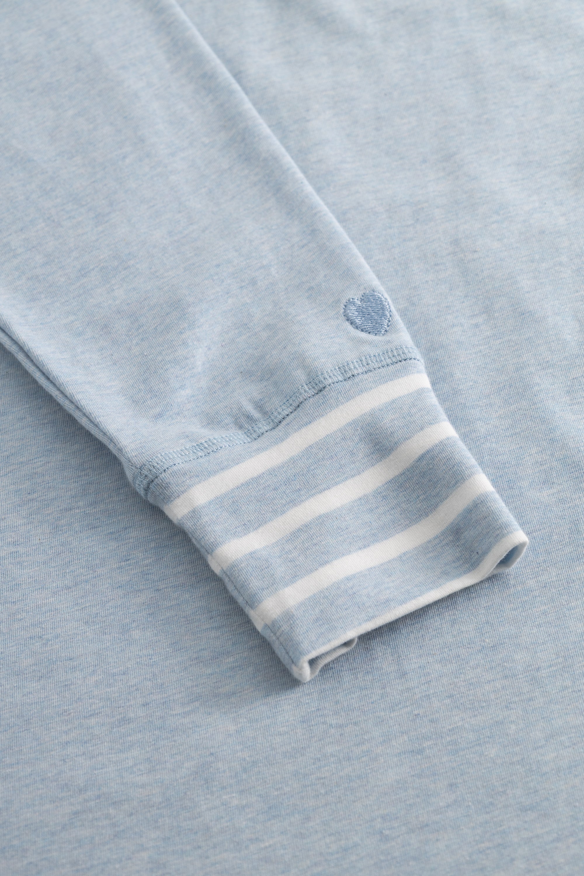 Rösch Pyjama Lang, Ringel mit Bündchen Blau