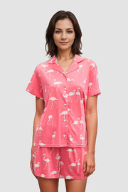 Frontalbild von Pyjama im Flamingo-Druck Herrenhemdstil 100% Baumwolle