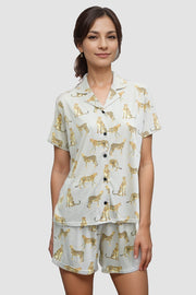 Hollowbild von Pyjama im Leoparden-Druck Herrenhemdstil 100% Baumwolle