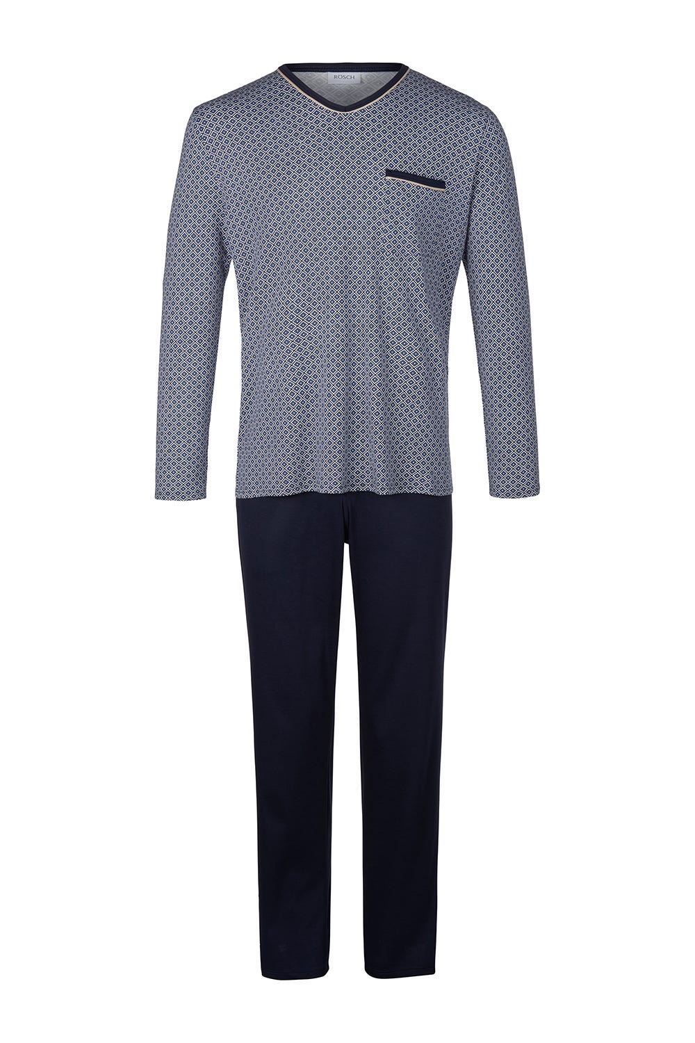 Frontalbild von Herren Pyjama mit Minimalprint Blau Klassisch 100% Baumwolle