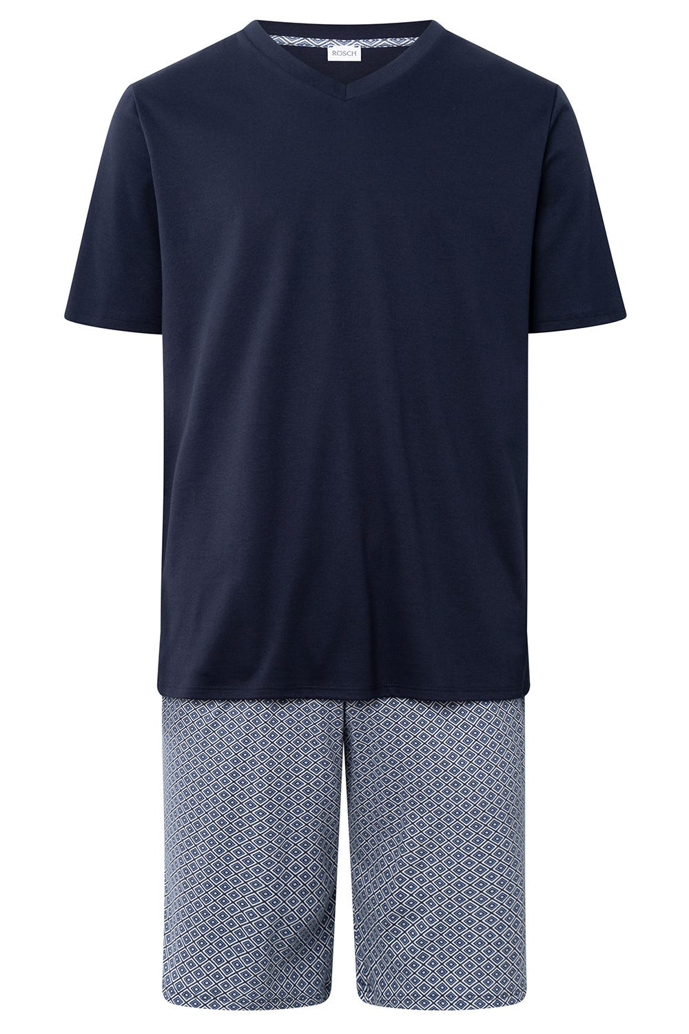 Hollowbild von Herren Kurzer Pyjama mit Minimalprint Blau Bermuda V-Ausschnitt 100% Baumwolle