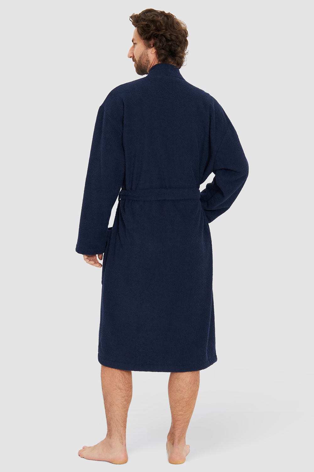 Rückansicht von Herren Bademantel aus Frottee Midi Baumwolle/Polyester