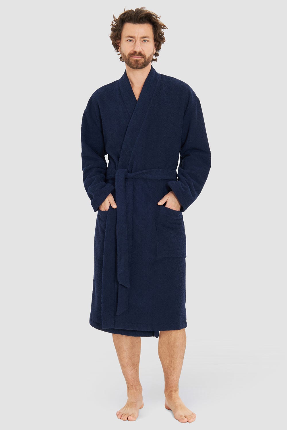 Frontalbild von Herren Bademantel aus Frottee Midi Baumwolle/Polyester