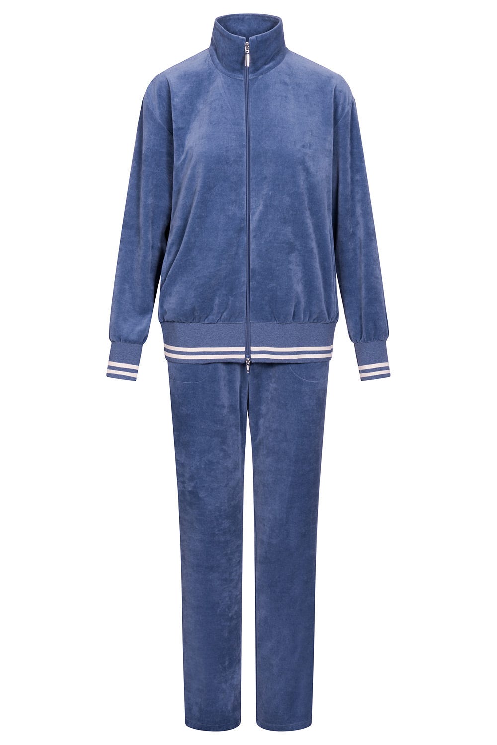 Hollowbild von Hausanzug aus Nicki Blouson-Style sportive Streifen Stickbündchen Baumwolle/Polyester