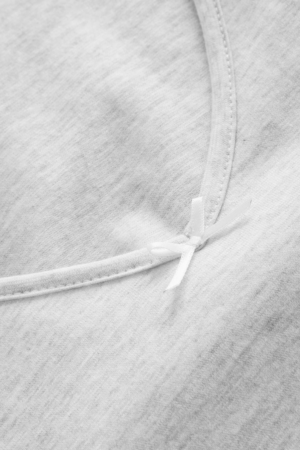 Detailbild 2 von Pyjama lang in Graumelange Spitzeneinsätze Zierschleife Raffungen 100% Baumwolle 