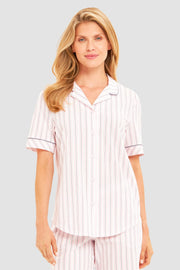 Frontalbild von Basic Pyjamashirt Kurzarm im Streifendruck Herrenhemdstil