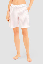 Frontalbild von Basic Bermuda im Streifendruck Rosa-Grau